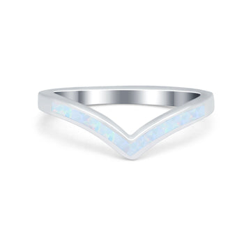 Lab Created White Opal Chevron Midi V Thumb Ring Band Round 925 Sterling Silver